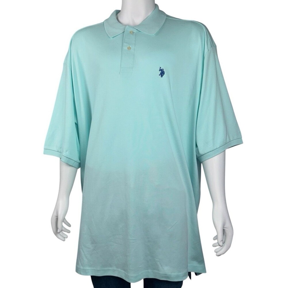 U.S. Polo Assn Mens Big 4XL Polo Shirt Golf Blue Aqua Luxury Feel Knit Collard